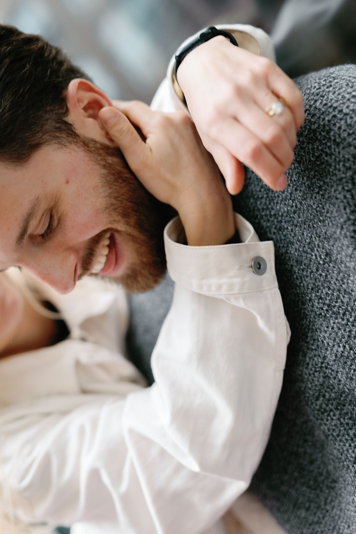 A couple shares intimate moments in a series of romantic close-up shots showing tender embraces and loving gestures.
