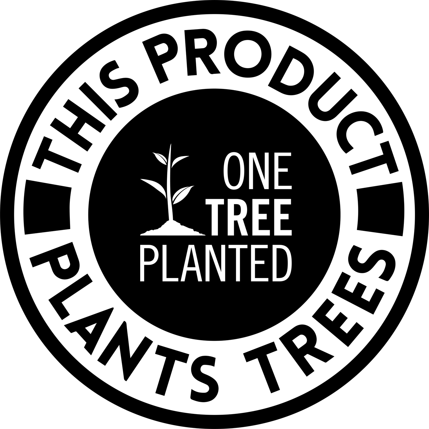 One Tree Planted logo with simple sapling icon in white on black background.