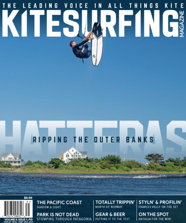 Nicole Laiben's Photography featured on the cover of Kitesurfing Magazine. Rider Evan Netcsh