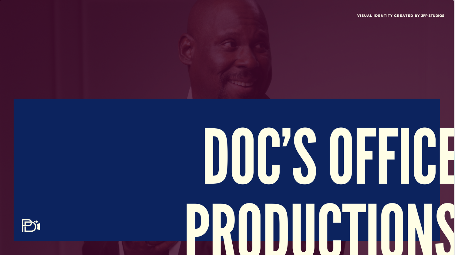 A navy blue production company logo with white text reading 'DOC'S OFFICE PRODUCTIONS' against a dark background.