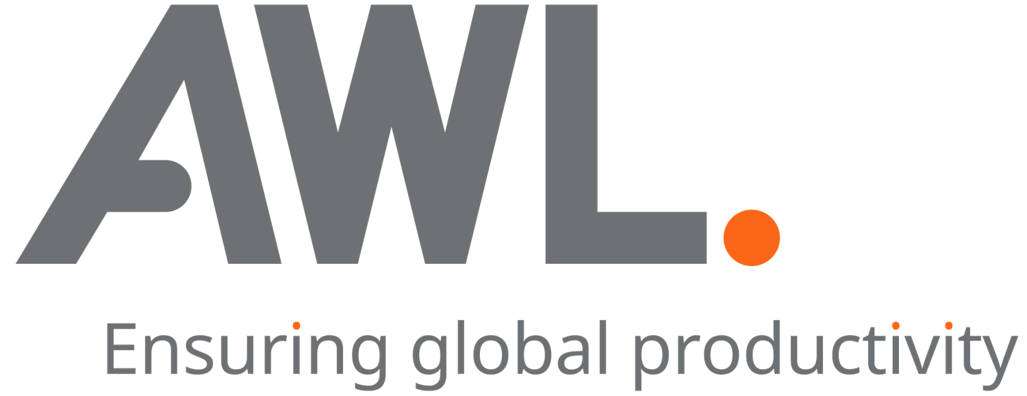 Three company logos for AWL, AWL Techniek, and AWL Automation showing taglines about global productivity.