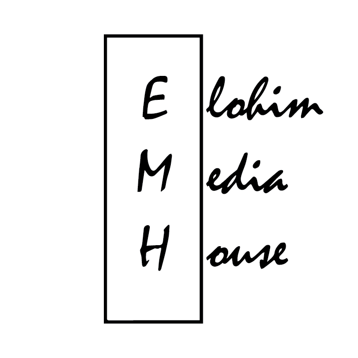 Logo for Elohim Media House with the initials EMH arranged vertically inside a box and the words Elohim Media House written in cursive scrip
