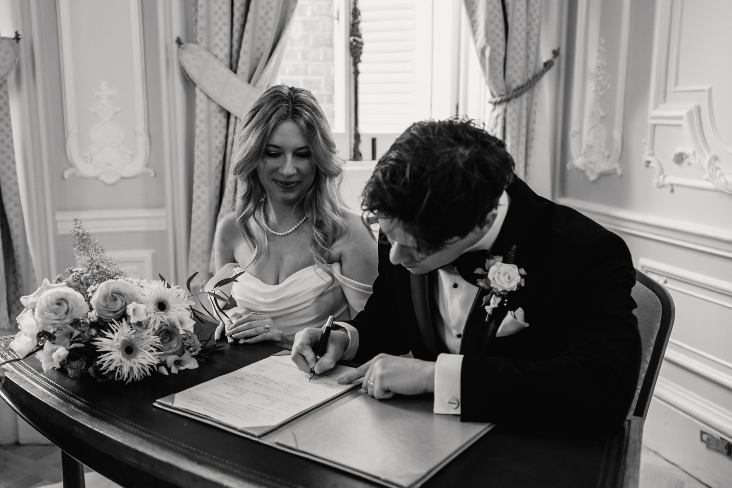 Ceremony inside The Salon pink room at York House Twickenham