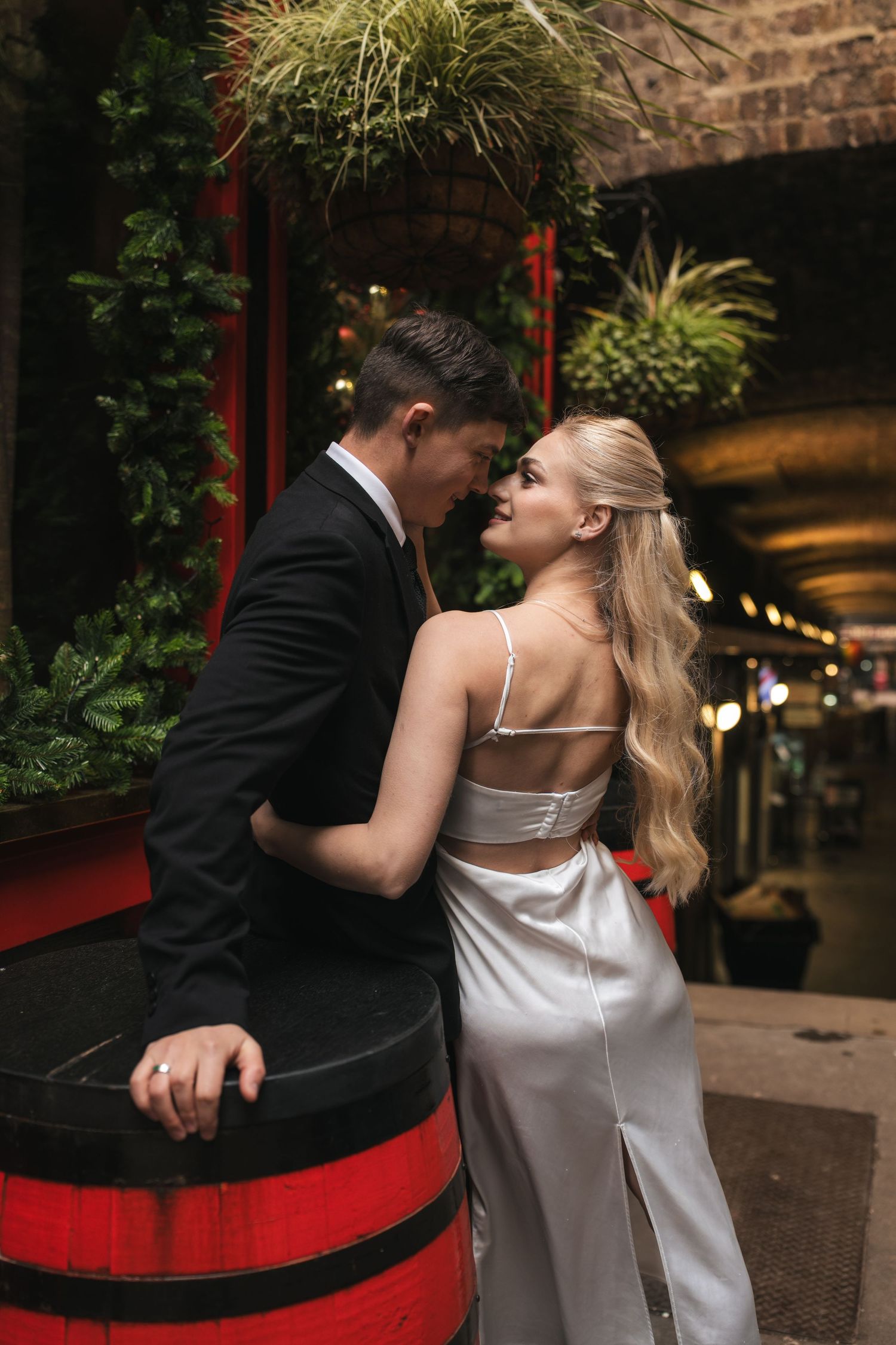 “Couple at The Ship & Shovell pub in Central London during a romantic London photoshoot.”