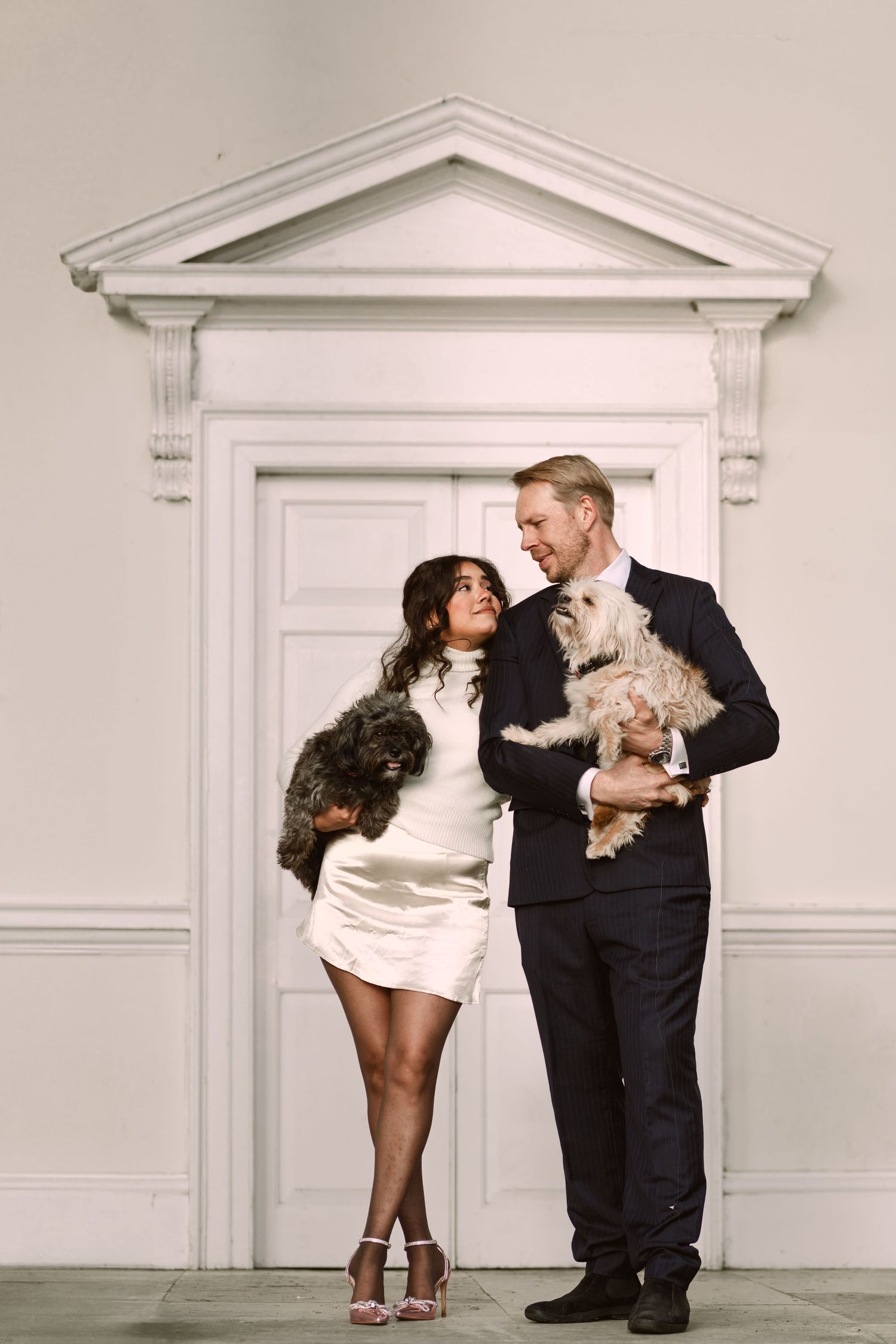 Couple photos with dogs at Gunnersbury Park, Anne and Jack photographed by London engagement photographer @lyfphotos