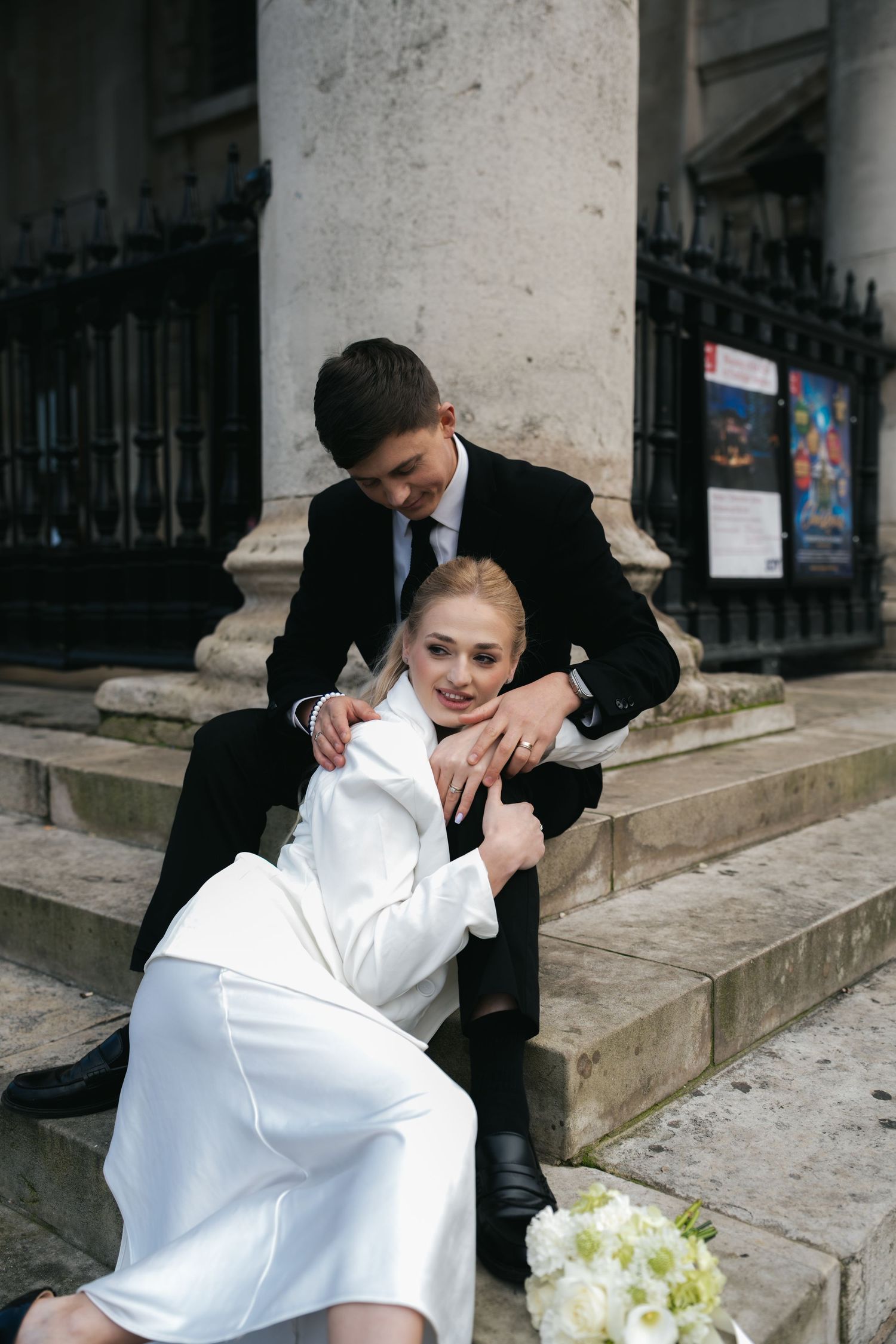 “Couple in Trafalgar Square by the National Gallery during a London couples photoshoot.”