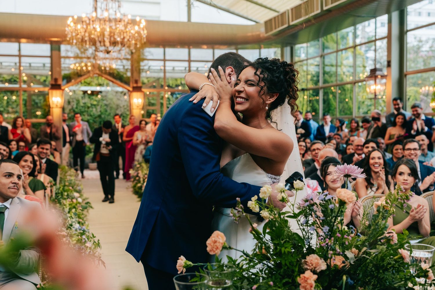 Emotional greenhouse wedding ceremony at Botânico Quintal in São Paulo, Brazil.