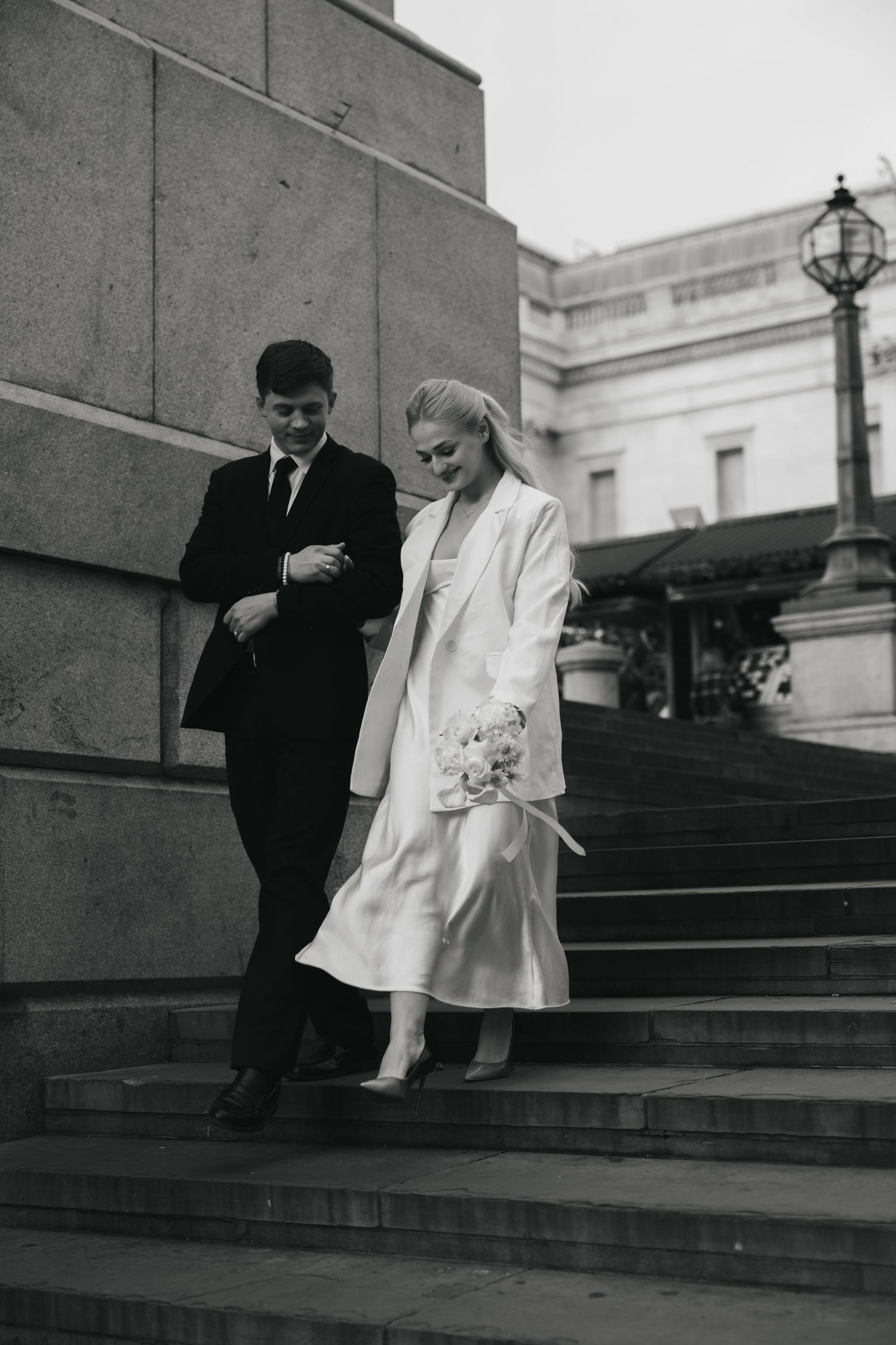 “Couple in Trafalgar Square by the National Gallery during a London couples photoshoot.”