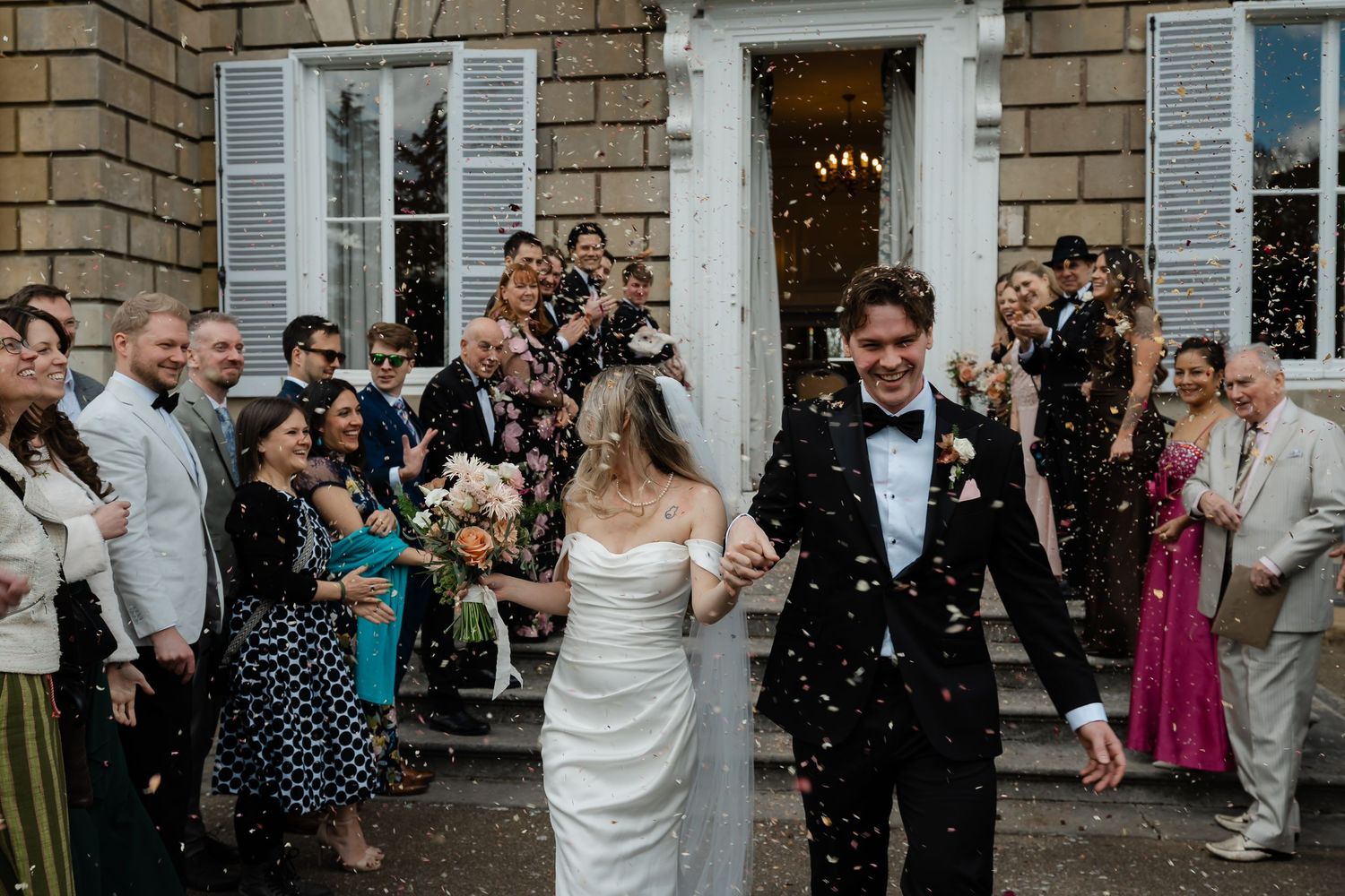 Confetti exit at the back gardens of York House Twickenham