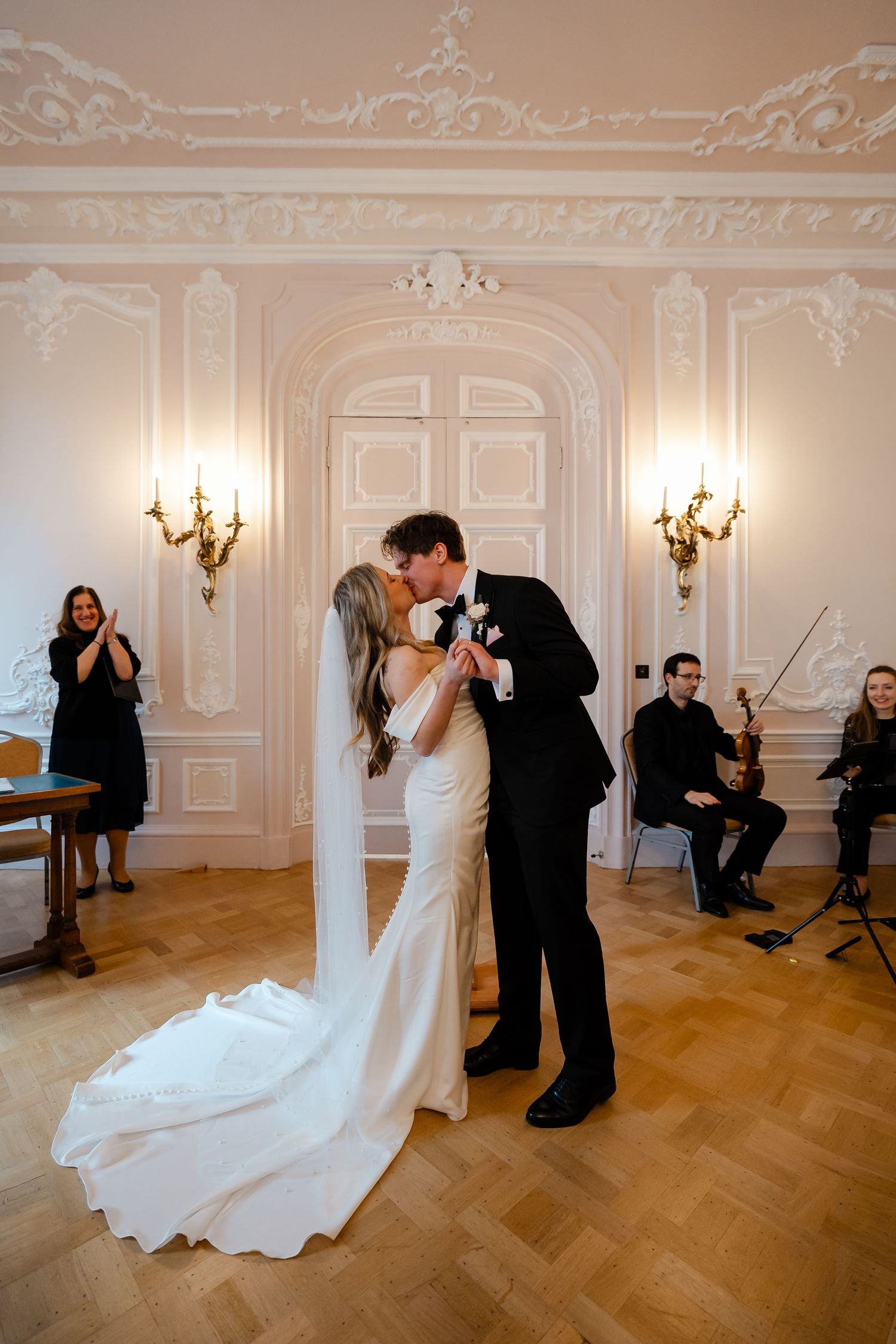 Ceremony inside The Salon pink room at York House Twickenham