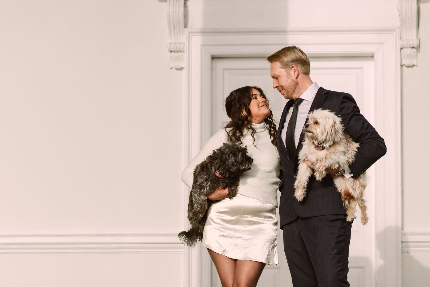 Couple photos with dogs at Gunnersbury Park, Anne and Jack photographed by London engagement photographer @lyfphotos