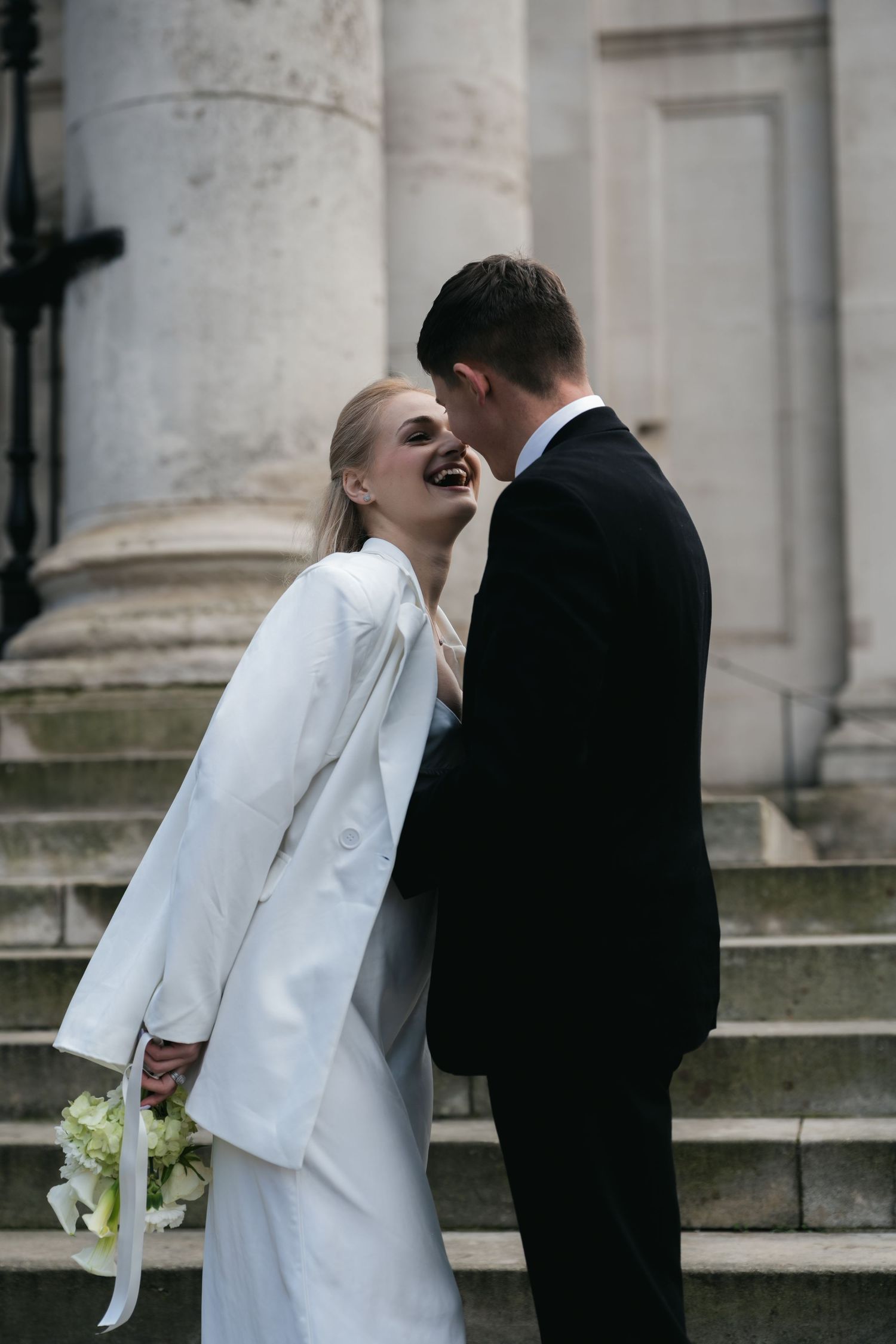 “Couple in Trafalgar Square by the National Gallery during a London couples photoshoot.”