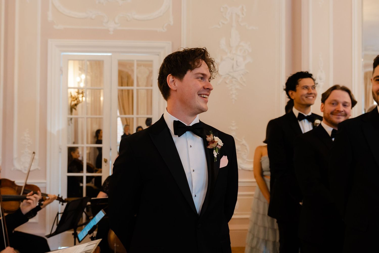 Ceremony inside The Salon pink room at York House Twickenham