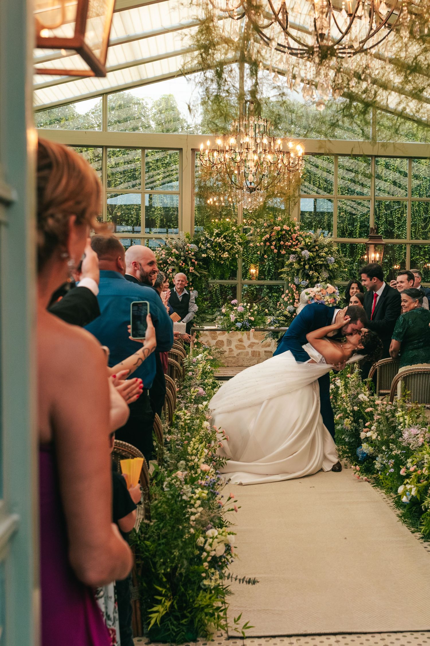 Emotional greenhouse wedding ceremony at Botânico Quintal in São Paulo, Brazil.