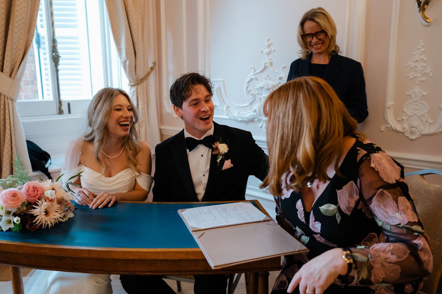 Ceremony inside The Salon pink room at York House Twickenham