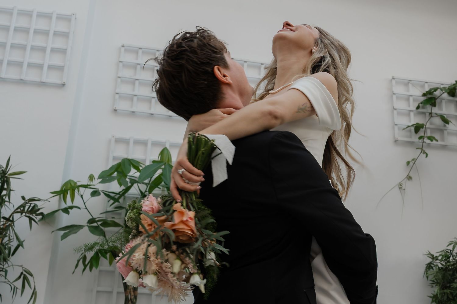 Bride and groom portraits in York House conservatory greenhouse