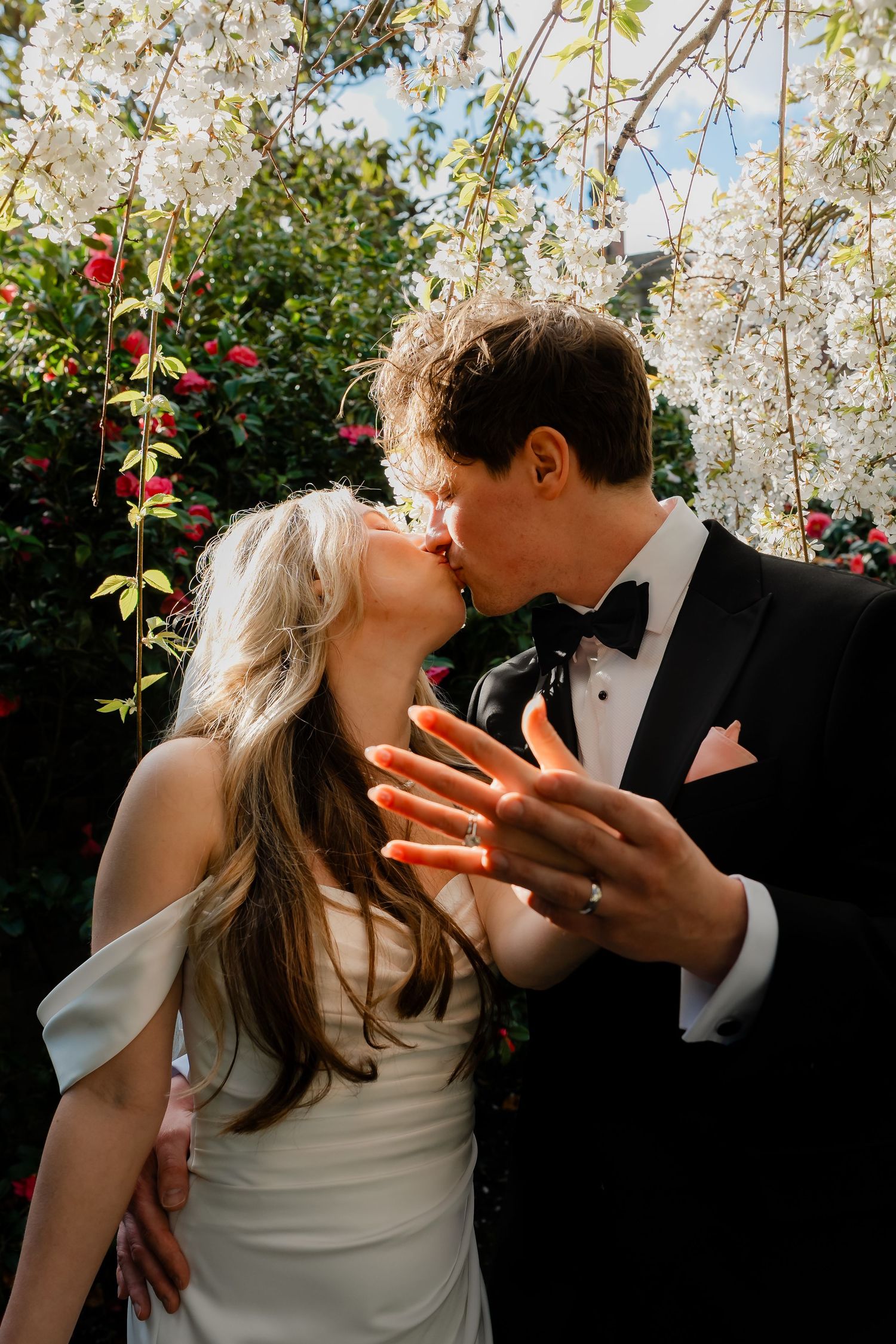 Spring blossom portraits at York House Twickenham wedding