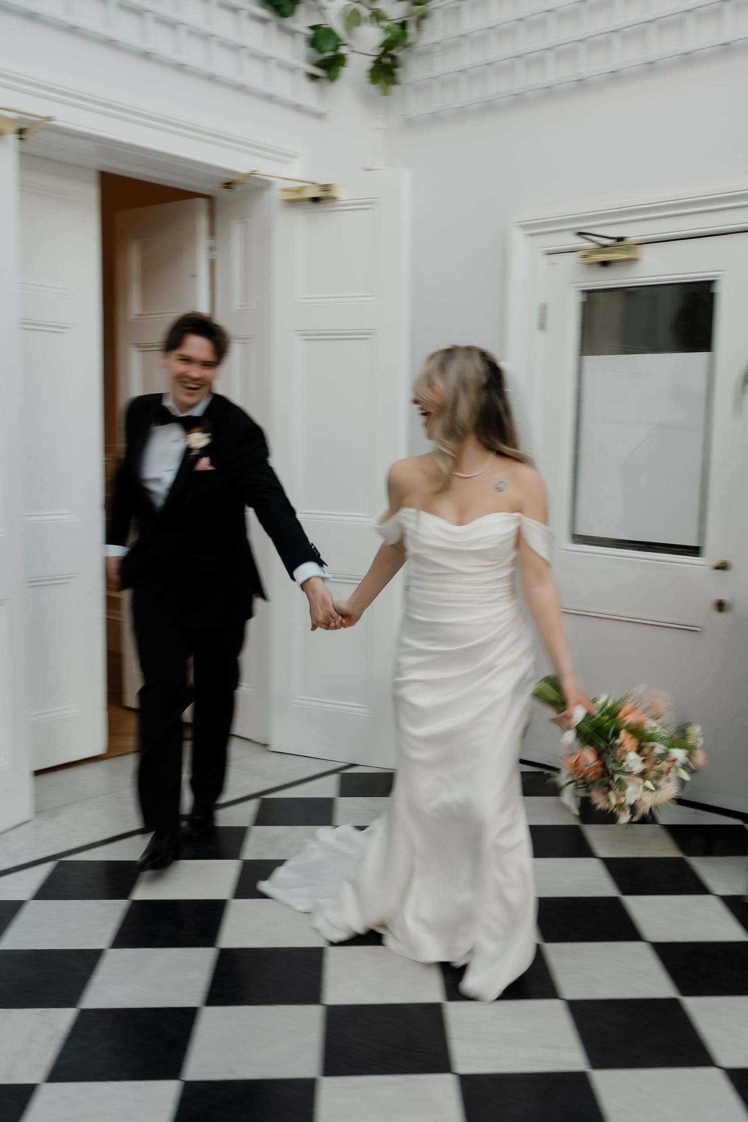 Bride and groom portraits in York House conservatory greenhouse