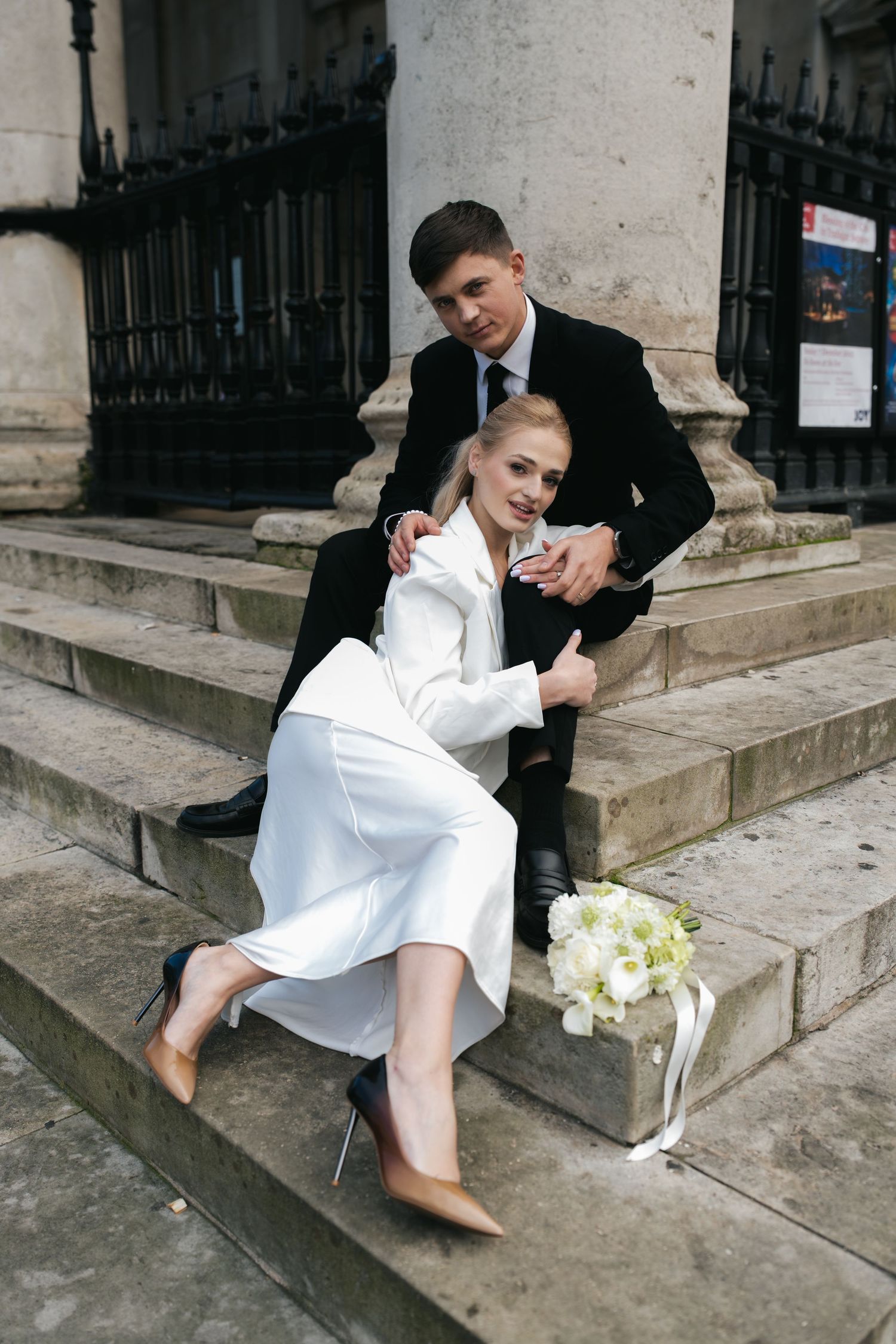 “Couple in Trafalgar Square by the National Gallery during a London couples photoshoot.”