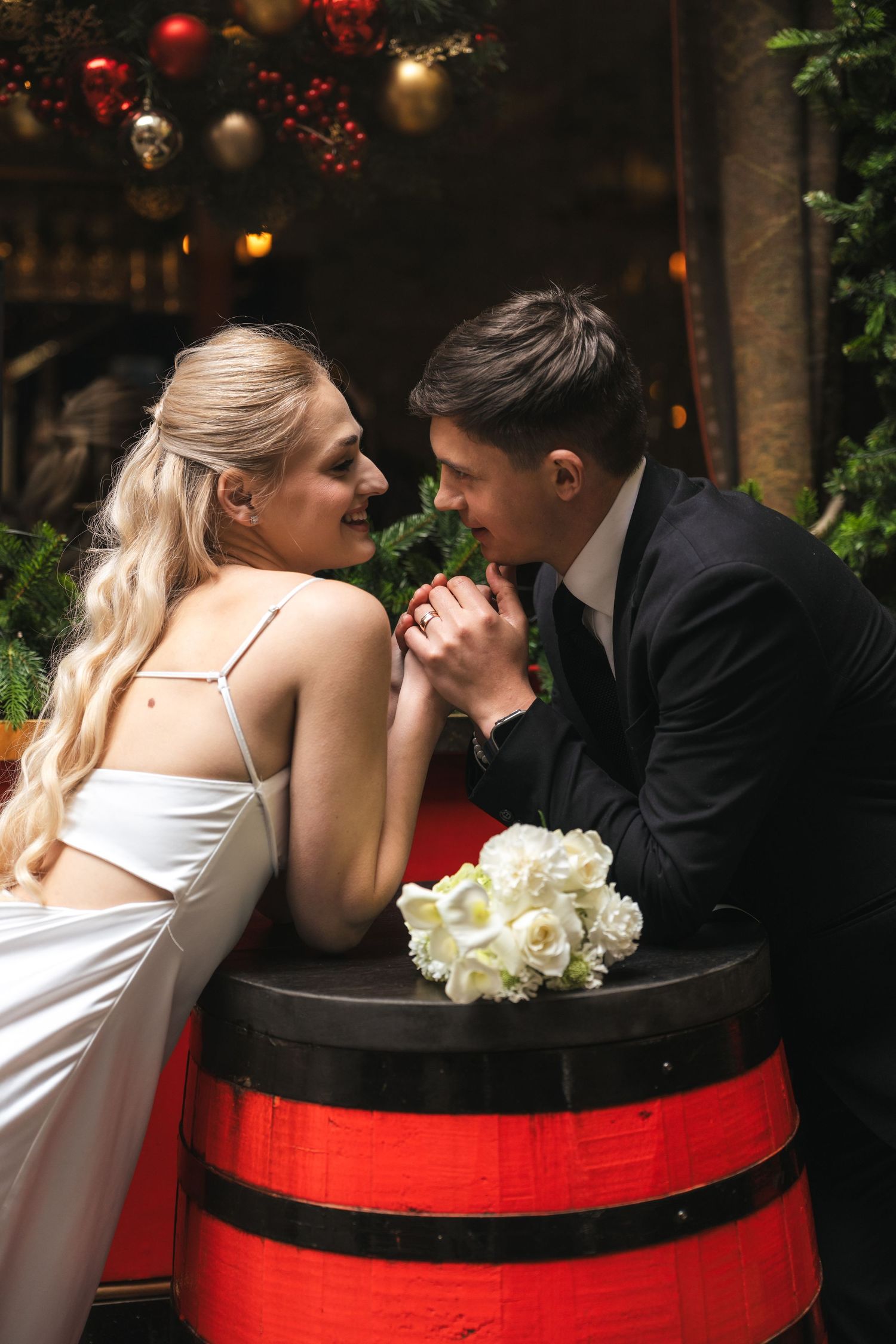 “Couple at The Ship & Shovell pub in Central London during a romantic London photoshoot.”