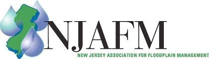 NJAFM logo with blue and green spherical elements and text for New Jersey Association for Floodplain Management.