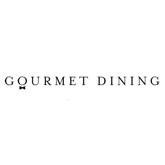 Gourmet Dining text in sophisticated capital letters.