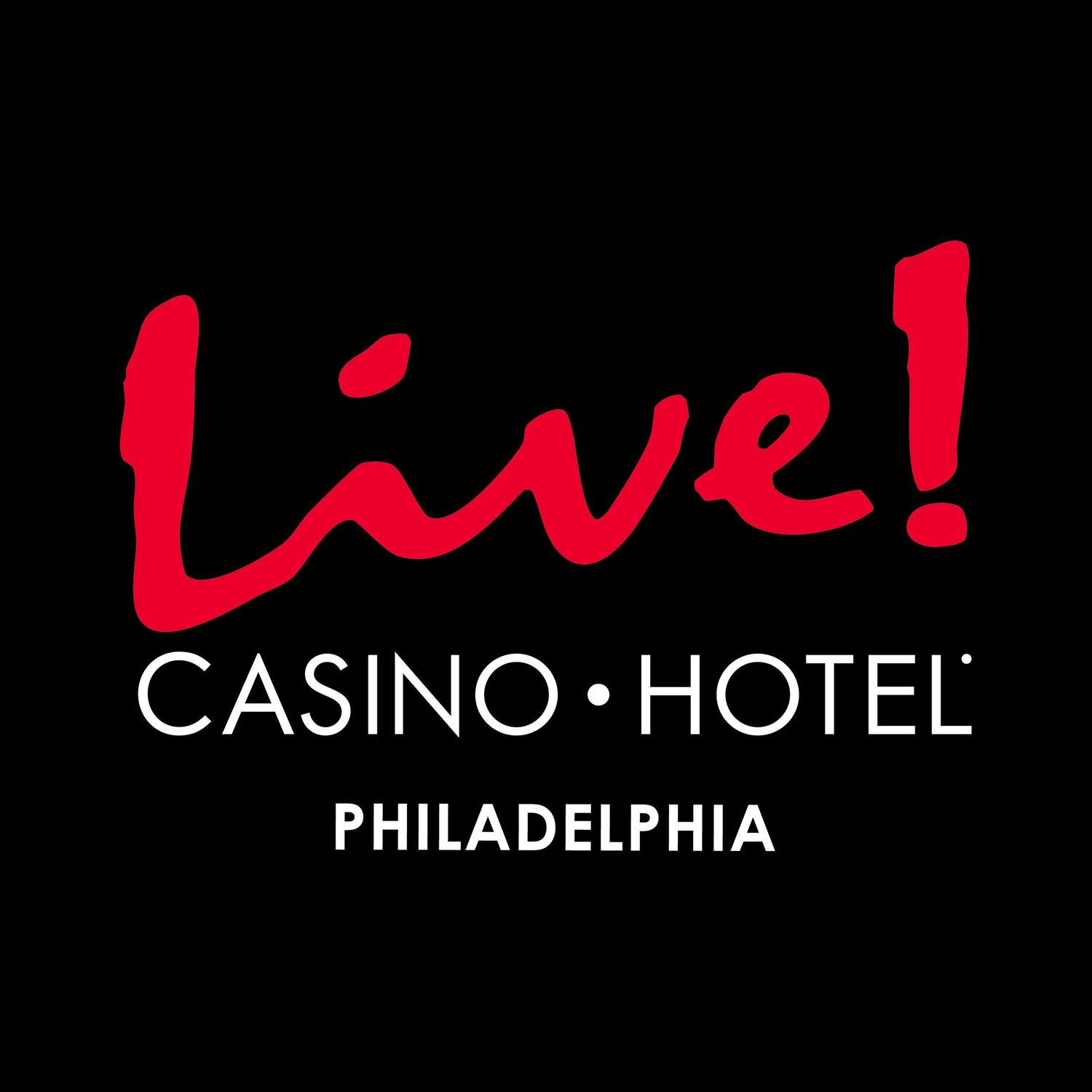 Live! Casino Hotel Philadelphia logo design on black backdrop.