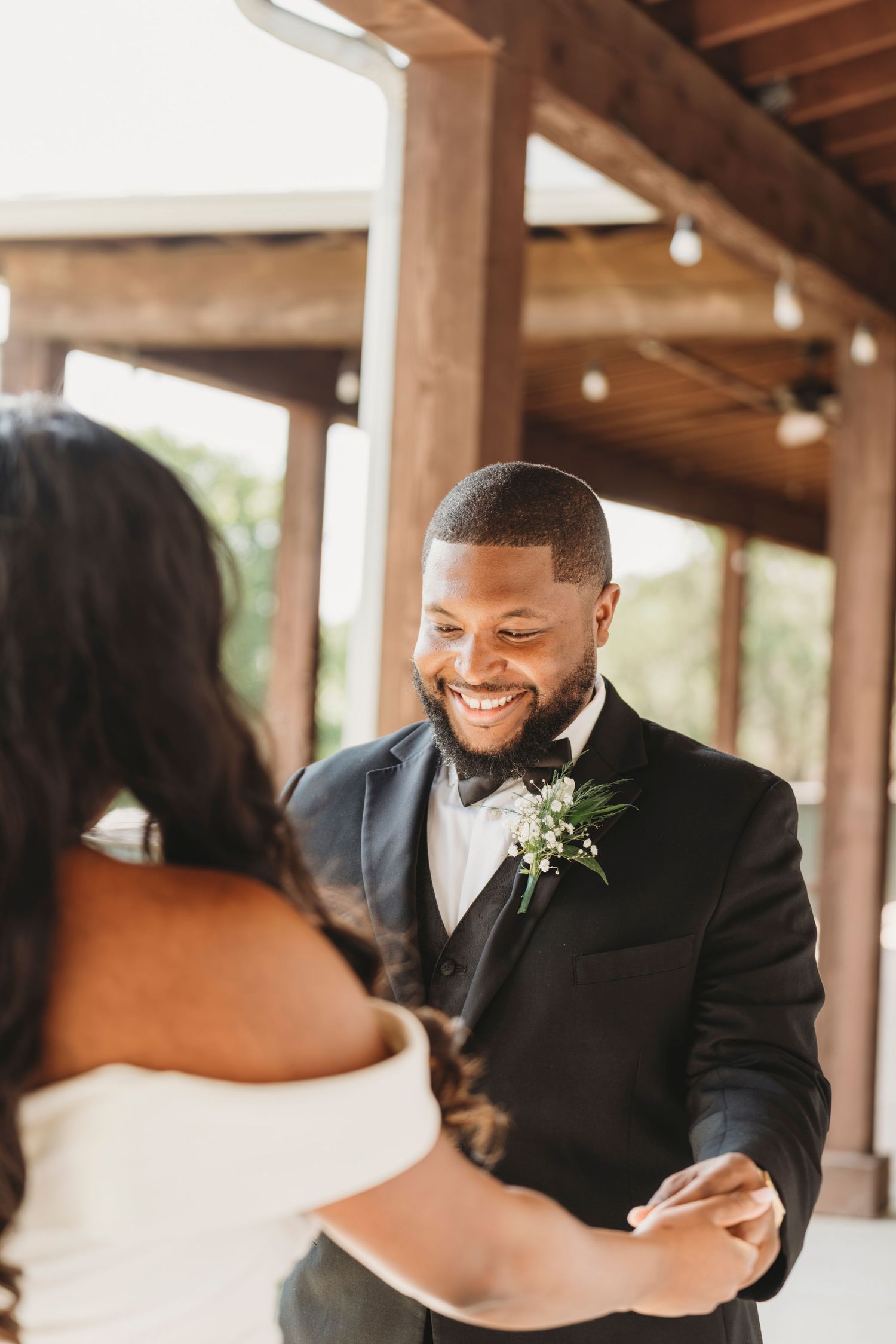 Groom first look emotional reaction wedding day Waco TX Sudden Joy Visuals