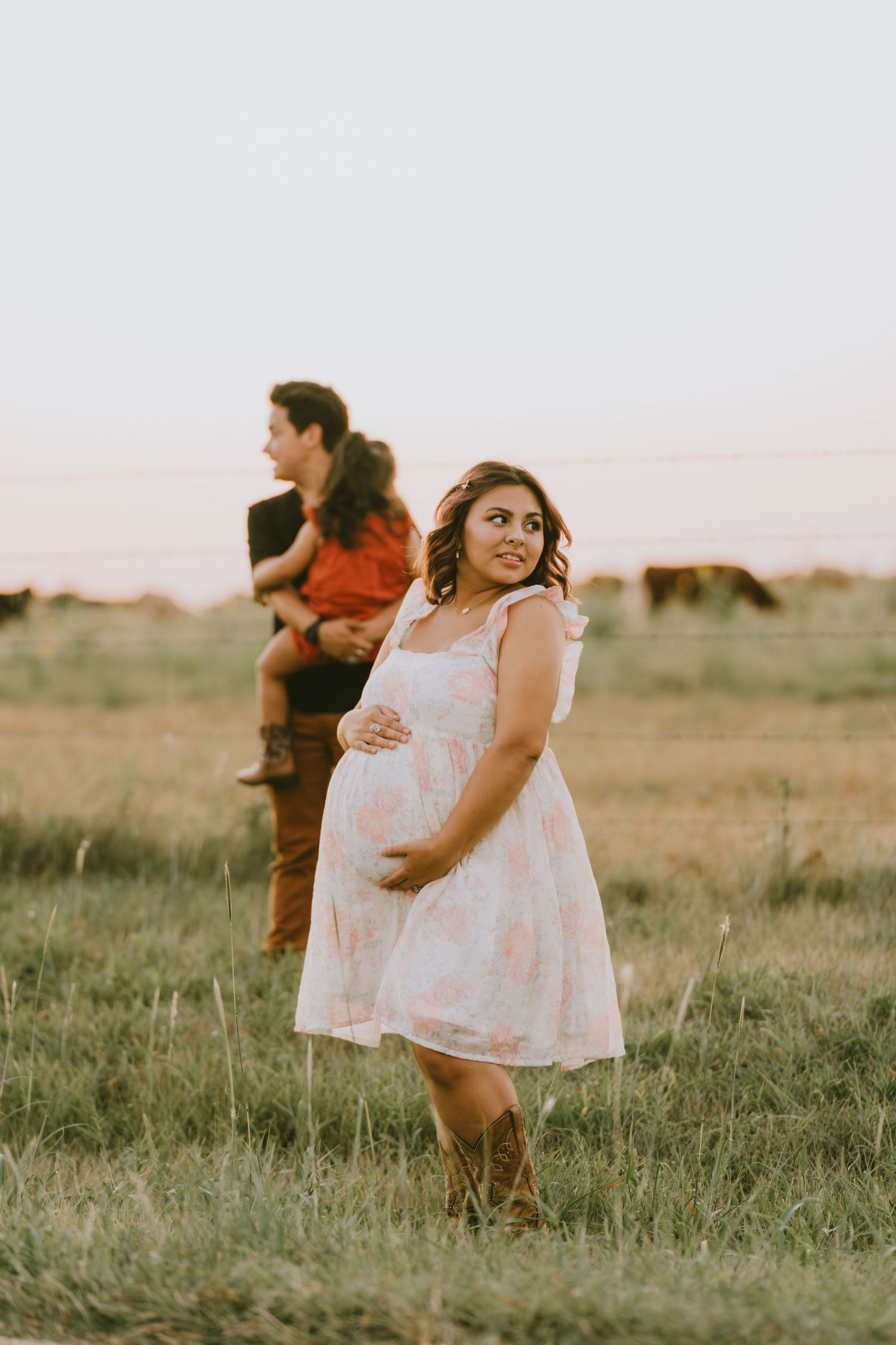 Maternity couple outdoor golden hour field session Waco TX Sudden Joy Visuals