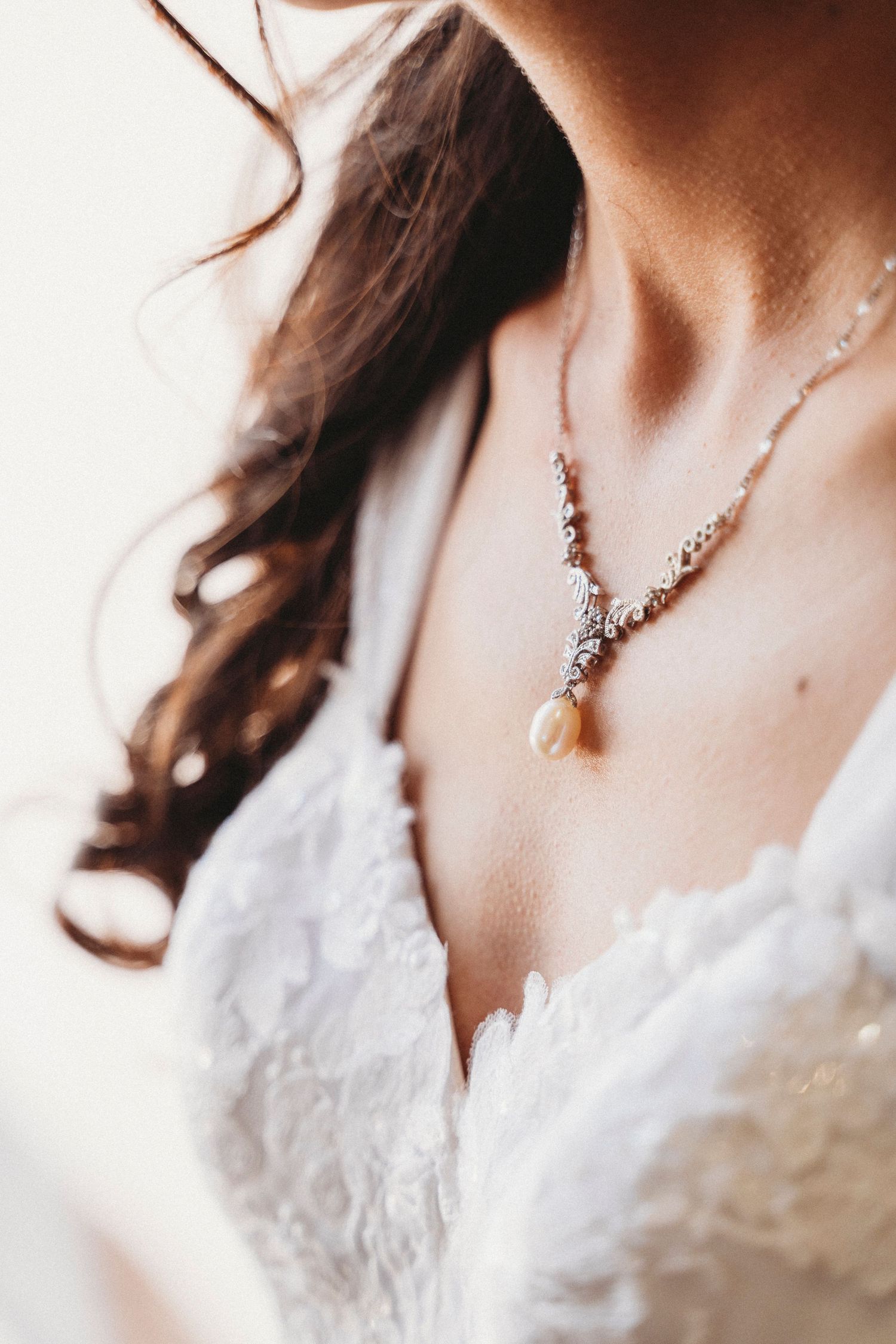 Bride wedding day jewelry detail necklace close up Waco TX Sudden Joy Visuals