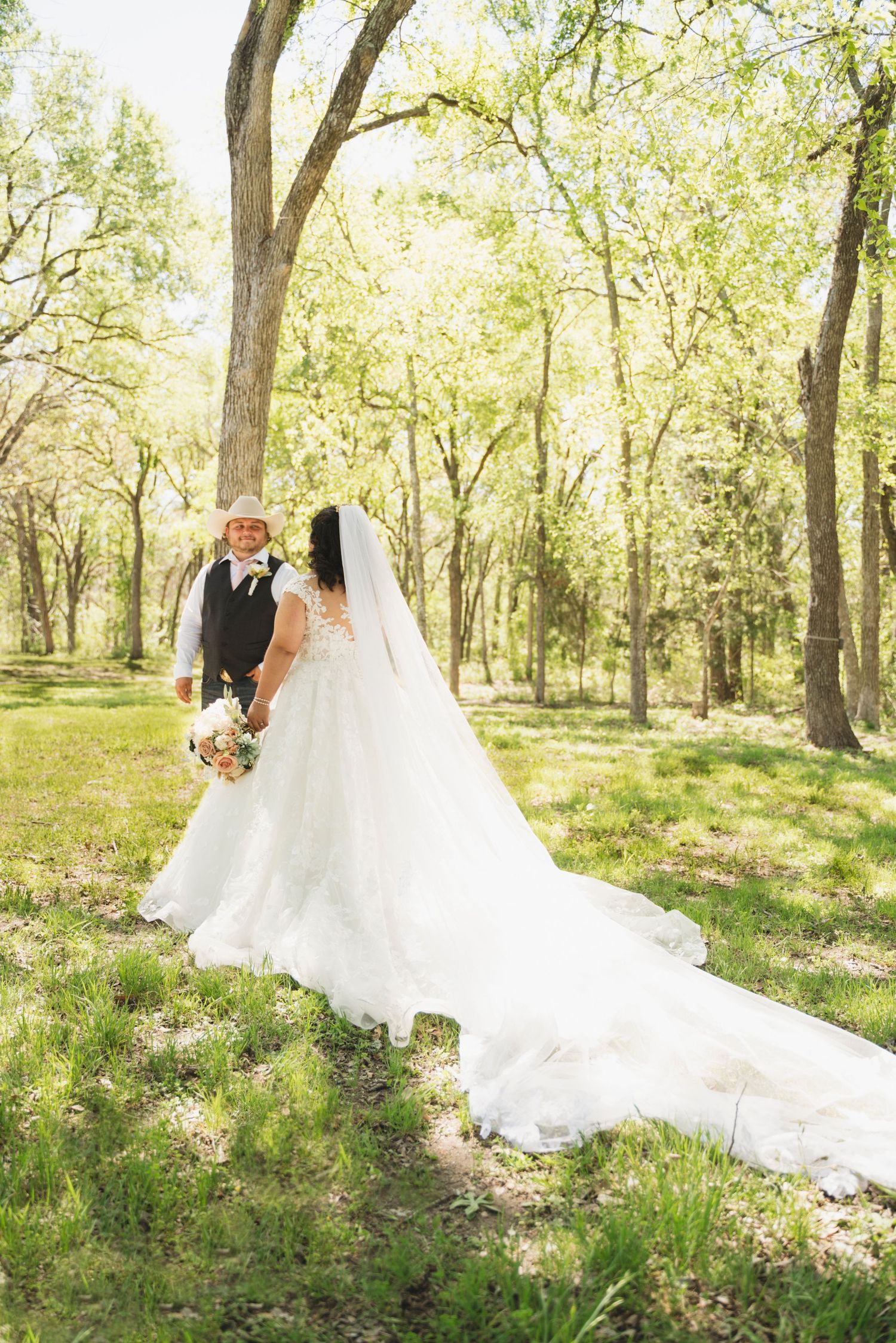 Bride in cathedral veil woodland bridal portrait Waco TX Sudden Joy Visuals