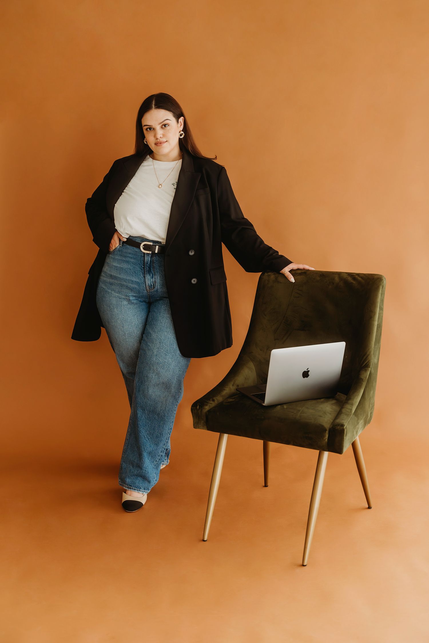 Woman in blazer personal branding portrait studio Waco TX Sudden Joy Visuals