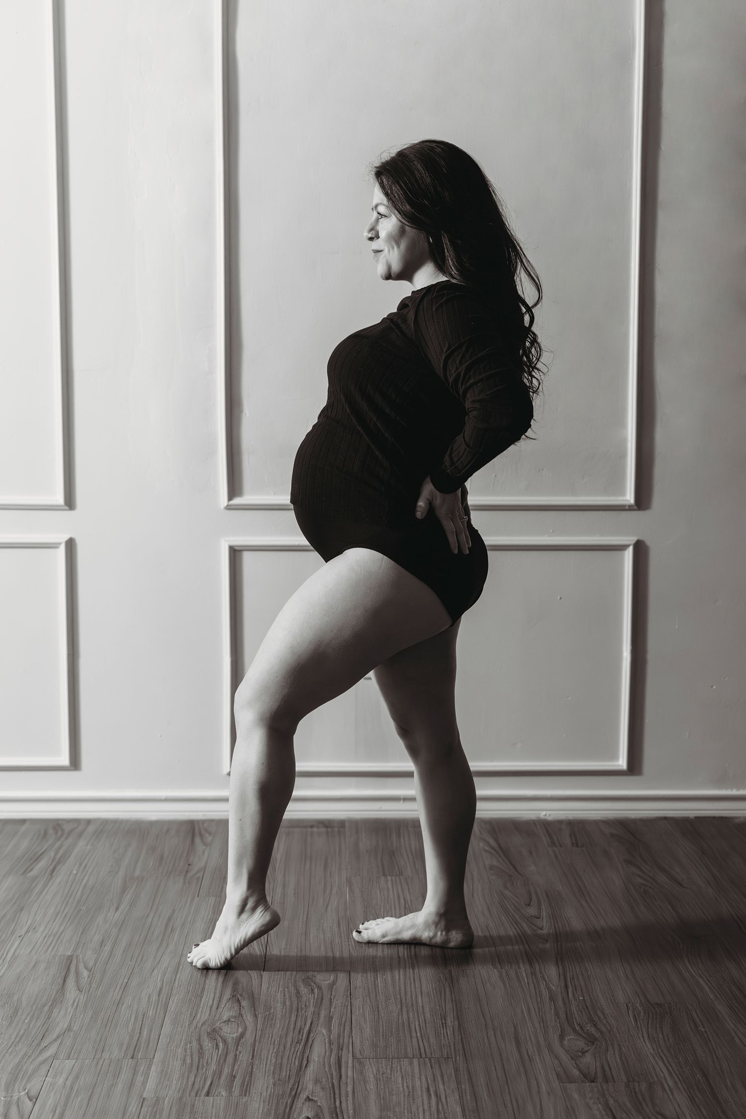 Maternity black and white portrait mama silhouette studio Waco TX Sudden Joy Visuals