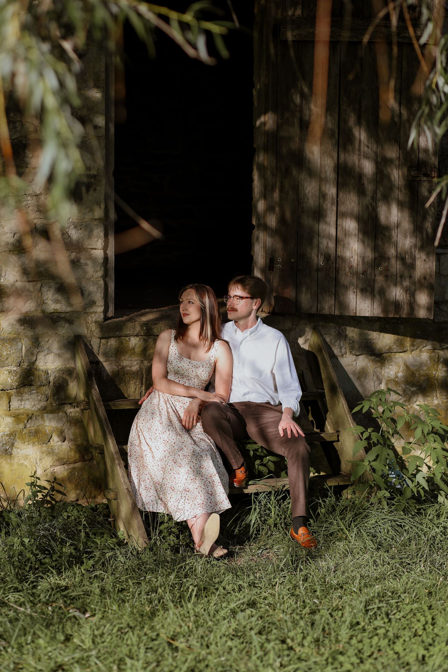 Engaged couple at Historic Locust Grove in Louisville, Kentucky during a romantic engagement photography session