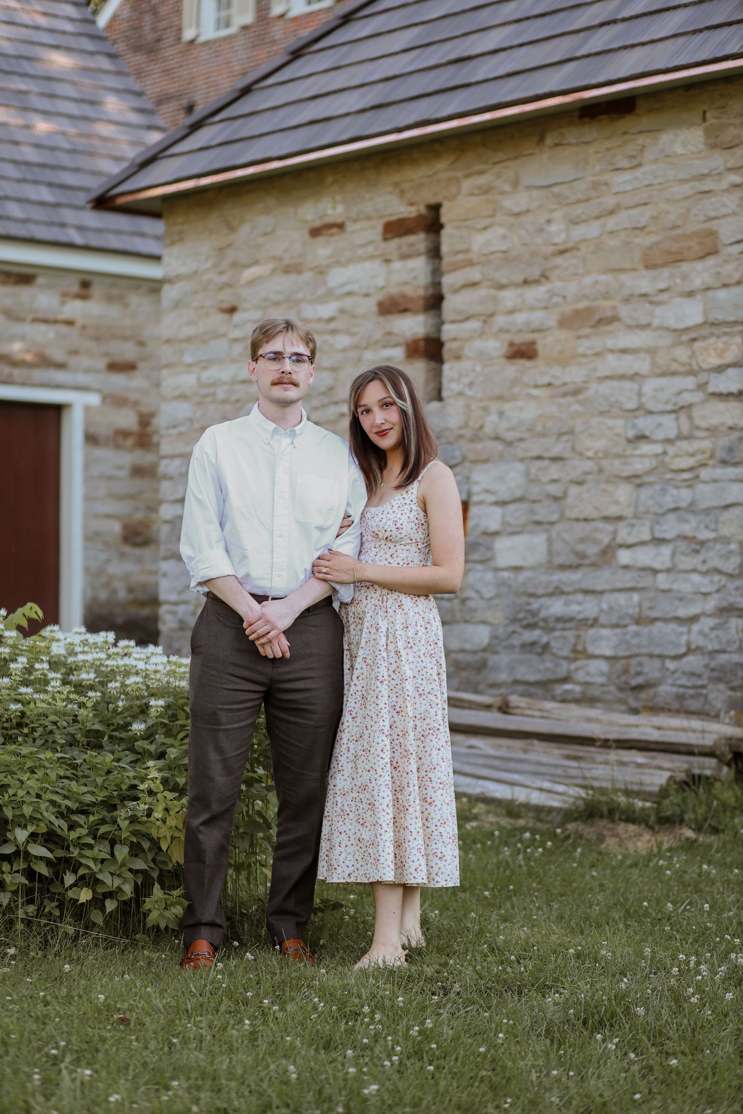 Engaged couple at Historic Locust Grove in Louisville, Kentucky during a romantic engagement photography session