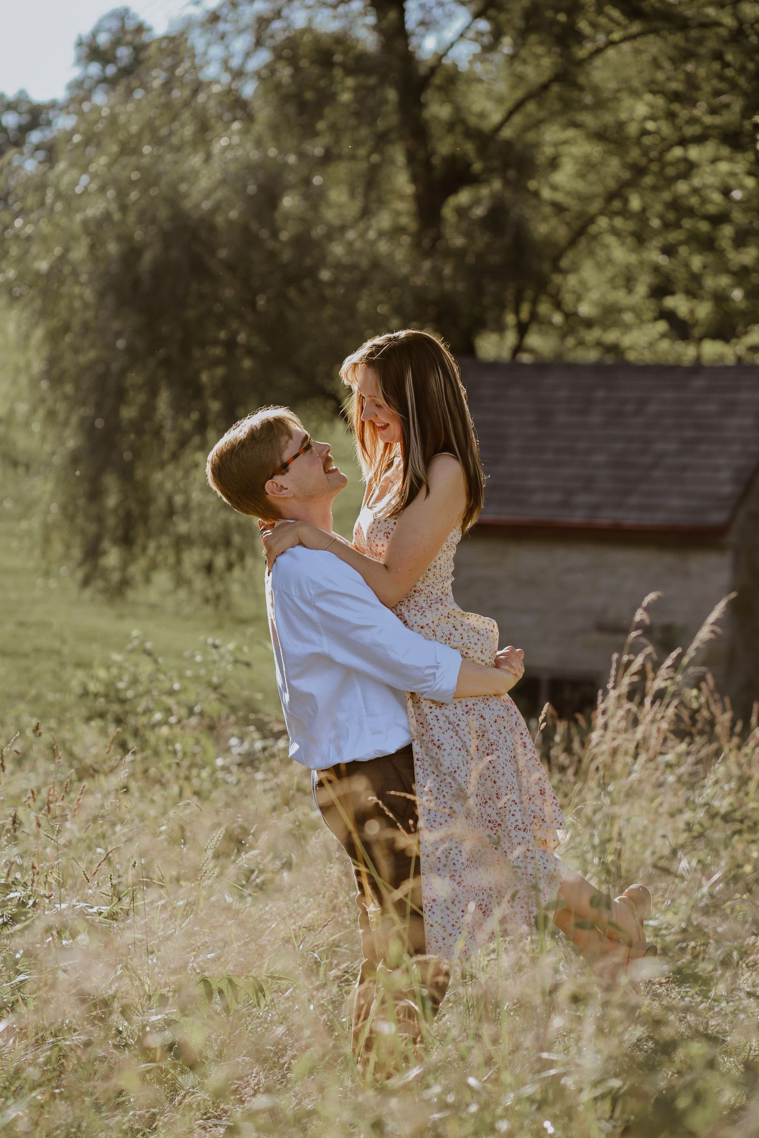 Engaged couple at Historic Locust Grove in Louisville, Kentucky during a romantic engagement photography session