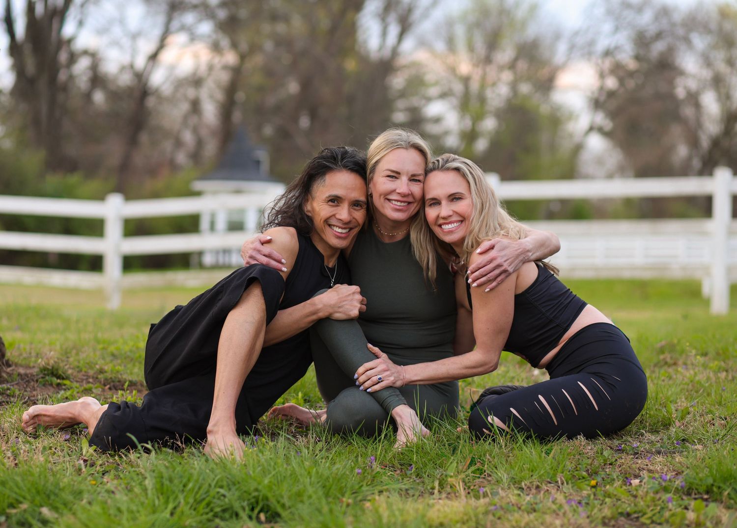 Yoga instructor branding session at Seneca Park in Louisville, Kentucky featuring a professional team outdoors.