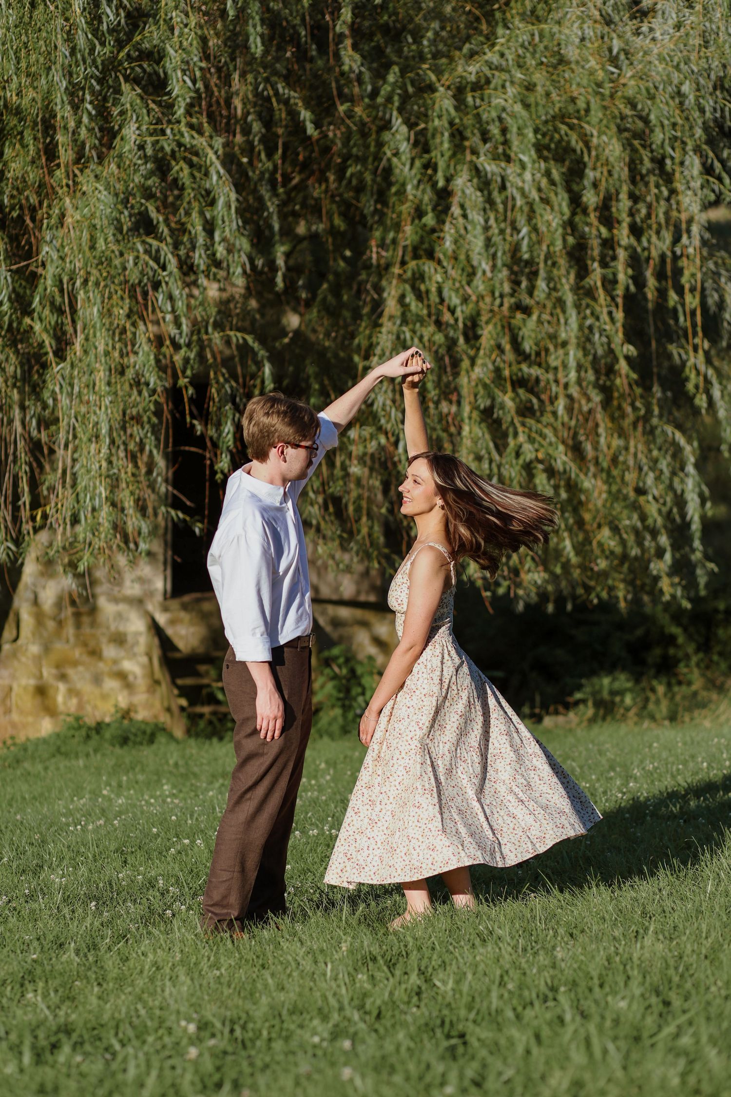 Engaged couple at Historic Locust Grove in Louisville, Kentucky during a romantic engagement photography session