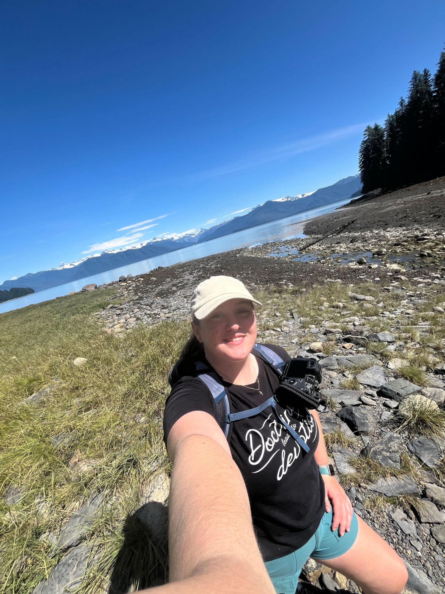 A series of scenic mountain hiking photos taken on a sunny day with rocky terrain and blue skies in the background.
