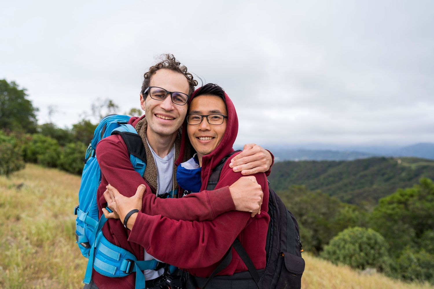 Jeff and Tung, owners of Escaype Print Lab, enjoying scenic Marin County mountain views on a cloudy day.