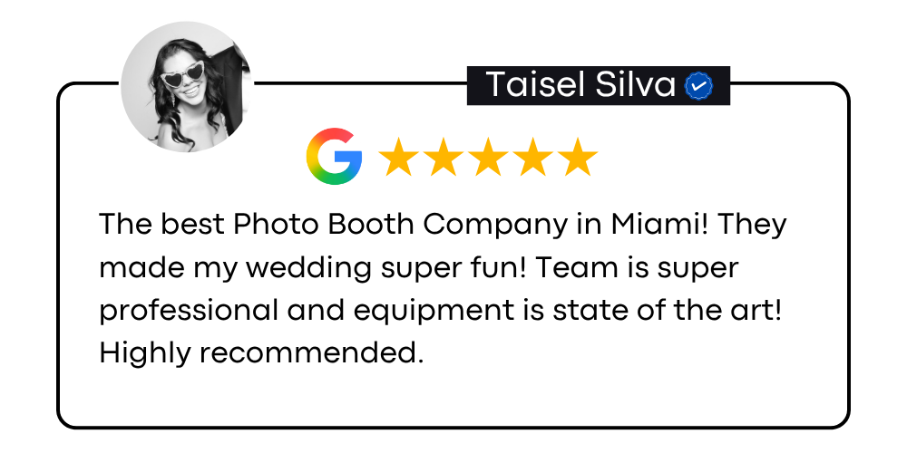 A series of positive social media reviews showing 5 star ratings and customer feedback for a photo booth company.