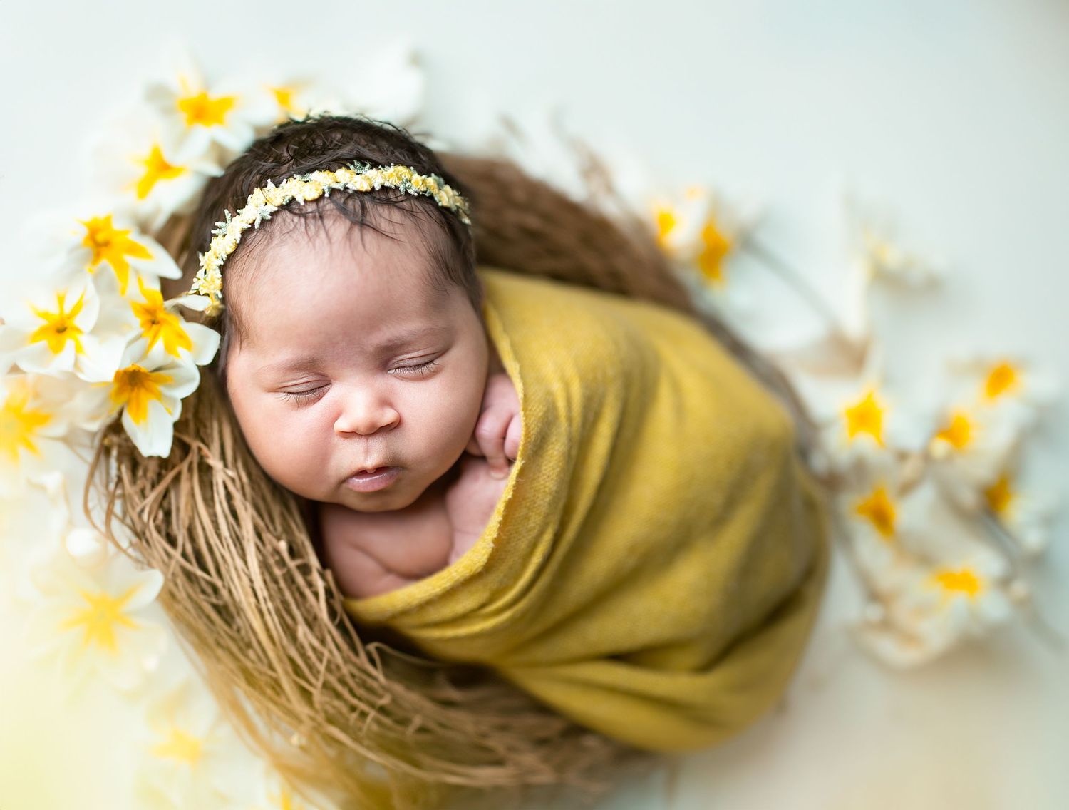 Oshi Medlin Photography | Nashville TN | Newborn session baby girl on yellow backdrop