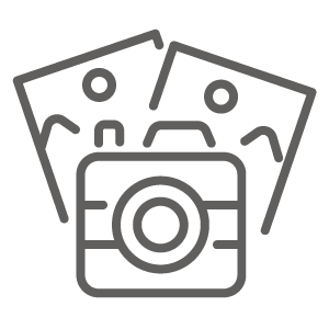 Collection of simple line icons showing technology and interface elements in gray.
