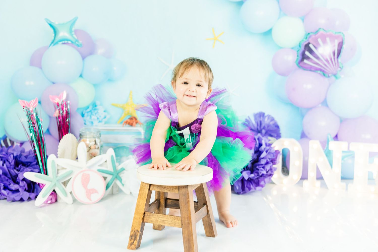 Poconos studio cake smash milestone birthday mermaid photographer