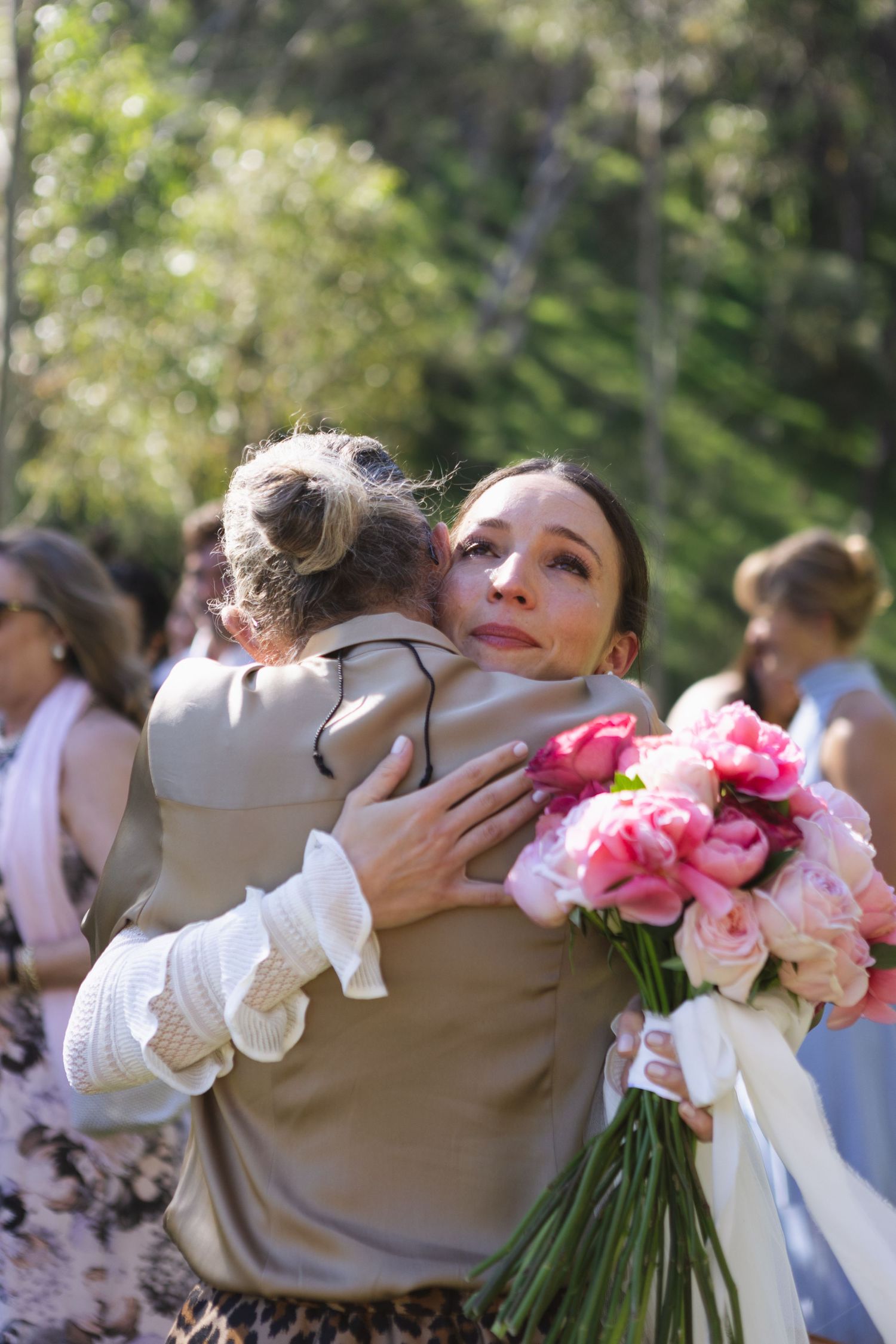 bride hugging mum after ceremony at country nsw wedding
