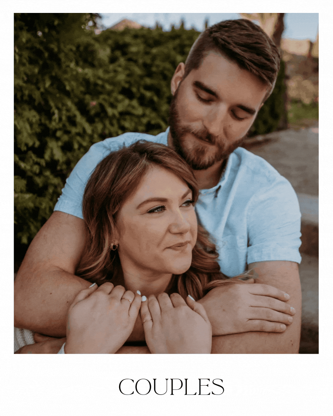 A moving GIF of a newly engaged couple, posting for engagement pictures with VICCI PHOTO. Her fiance wraps her in a bear hug.