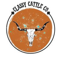 Vintage-style orange circular logo with longhorn skull for Classy Cattle Co.