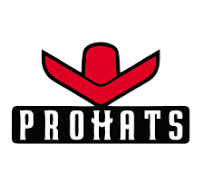 Red and black ProHats logo featuring minimalist cowboy hat design.