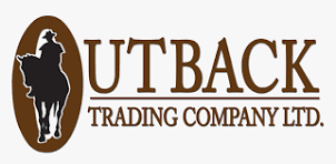 Black and white Outback Trading Company logo with horse rider icon.