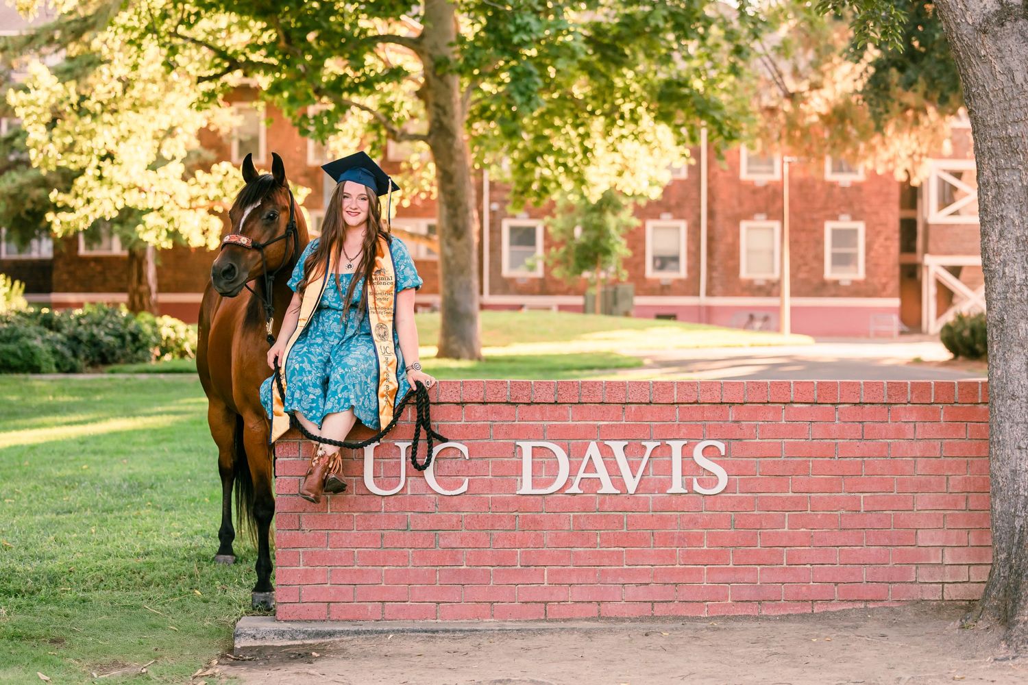 Senior portrait for horse girl on UC Davis campus by Northern California Horse Photographer